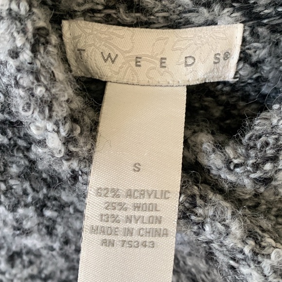 TWEEDS wool blend high neck bell sleeve 3 button sweater black gray SZ S cropped - Picture 6 of 7